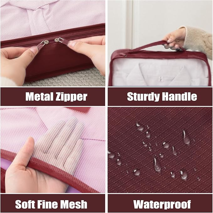 6 Set Packing Cubes for Travel Luggage Packing Bags Reusable Lightweight Suitcase Organizer Cubes Set for Travel Accessories (Wine Red) - Image 3