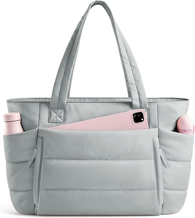 Uselike Tote Bag for Women with Zipper, Quilted Puffer Tote Bag with Compartments, Lightweight Puffy Work Bags for Women by Uselike