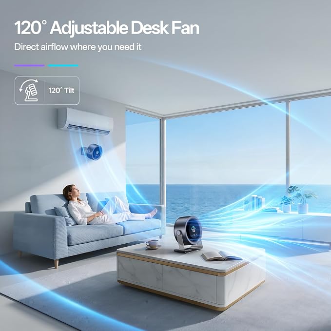 USB Desk Fan for Bedroom: 100 Speeds Digital Display Quiet Portable Fan with Turbo Airflow, 120° Rotating Small Rechargeable Battery Desktop & Wall-Mounted Fans for Bedroom Home Office (Black) - Image 9