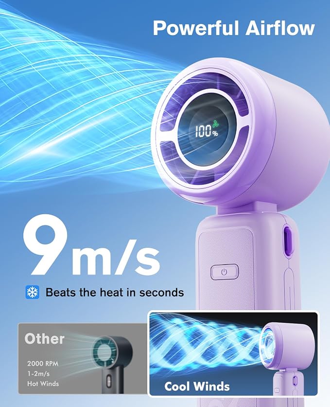 WHATOOK Portable Personal Handheld Fan: High Speed Cooling Fan, 12 Hours Battery Life, USB Rechargeable, Small Essentials for Women Cruise Travel, Beach Vacation (Purple) - Image 4