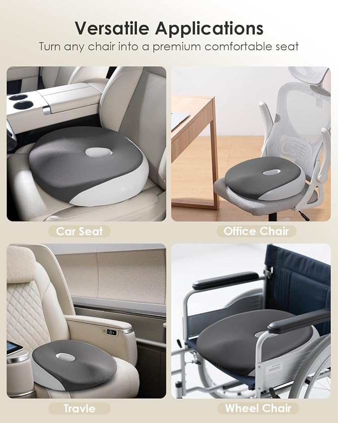 Seat Cushion, Memory Foam Cushion for Office Chair, Ergonomic Office Seat Chair Cushion for Relieving Sciatica, Soft & Breathable Car Seat Cushion - Gray - Image 8