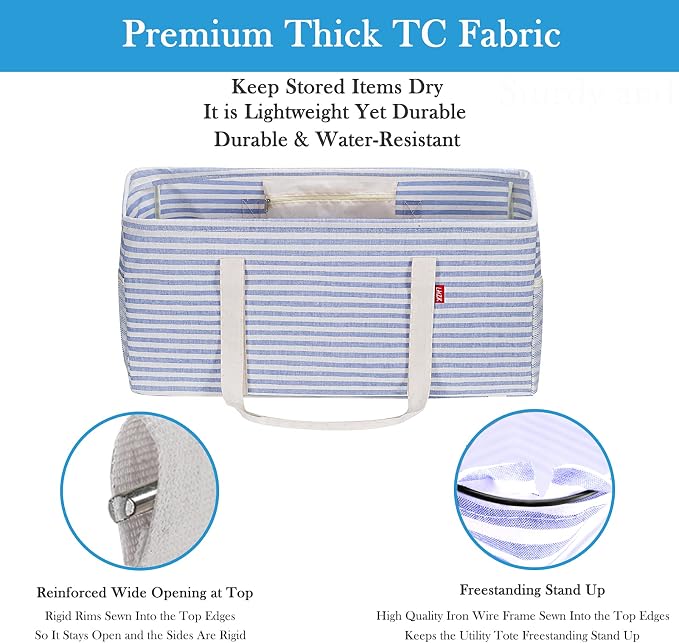 LHZK 2 Pack Extra Large Utility Tote Bag with Metal Wire Frame and the Sides Rinforced, Extra Large Tote Bag with Handle for Pool Beach Laundry Storage (Blue) - Image 6