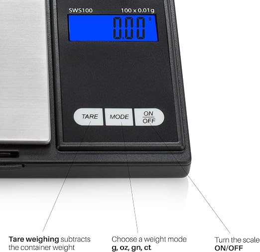 Smart Weigh SWS100 Digital Pocket Scale – 100g x 0.01g High Precision Scale for Reloading, Jewelry, Gems, and Medicine – Backlit LCD, Battery Included, Black - Image 4