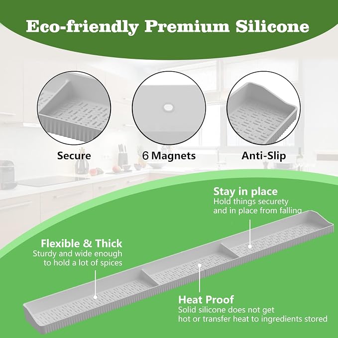 Stove Top Shelf 30 Inch - Silicone Material Magnetic Shelf for Stove -White | 3 Functional Partitions,Heat Resistant Kitchen Spice Rack Organizer - Image 4