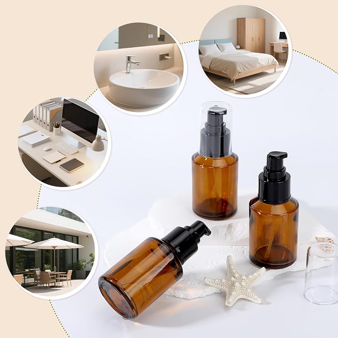 Segbeauty 2oz Refillable Glass Travel Bottles for Toiletries, 3pcs Amber Lotion Pump Bottles Empty, 60ml Mini Travel Lotion Container, Small Liquids Container Bottle Pump Dispener for Creams Oils - Image 6