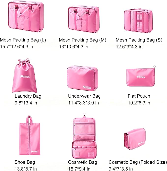 8 Set Packing Cubes for Travel Essentials With Hanging Toiletry Bag for Women, Lightweight Suitcase Organizer Bags with Mackup bag, Carry On Luggage Accessories (Pink) - Image 2