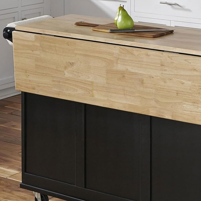 Homestyles Dolly Madison Black Mobile Kitchen Island Cart with Wood Drop Leaf Breakfast Bar - Image 8