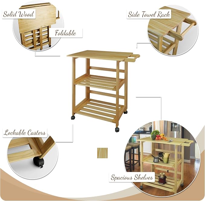 Trek Folding Kitchen Cart - Natural - Image 3