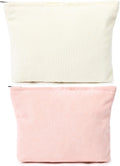SOIDRAM 2 Pieces Corduroy Makeup Bag Large Corduroy Cosmetic Bag Capacity Canvas Travel Toiletry Bag Organizer Cute Makeup Brushes Aesthetic Accessories Storage Bag for Women, Corduroy L White Pink by SOIDRAM
