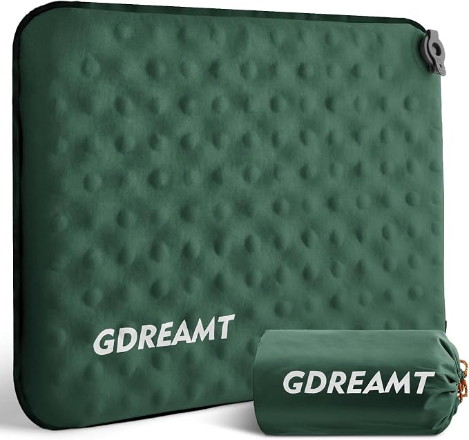 Inflatable Seat Cushion, Self-Inflating Memory Foam Stadium Seats Cushion Lightweight & Compact Chair Sitting Pad Airplane Cushion for Long Flight Travel Outdoor Camping Car Bleachers Office by GDREAMT