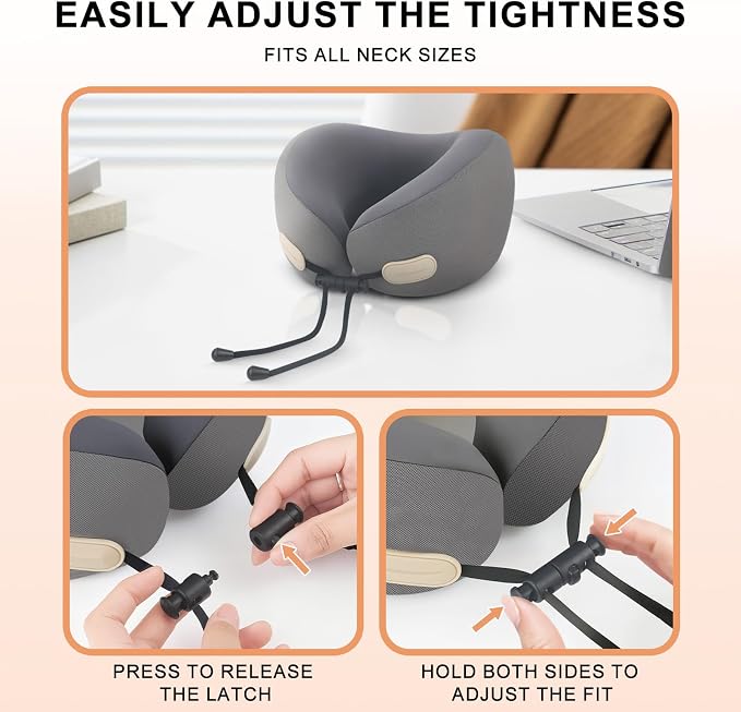 Travel Neck Pillow for Airplanes, Cars and Offices Comfortable Rest Sleep Neck Pillow for Travel,Portable oldable Donut Pillow-Grey and Ivory White (Grey) - Image 6