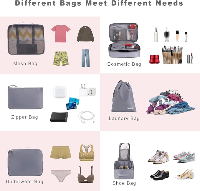 BAGAIL 8 Set Packing Cubes Luggage Packing Organizers for Travel Accessories-Pewter Color - Image 5
