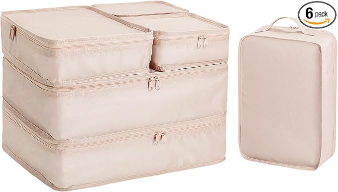Packing cubes for Travel 6 Set Luggage Organizer Bags Packing Cubes for Suitcases Travel Essentials for Carry on Mesh Suitcase Organizer with Shoe Bag (cream) by CALACH