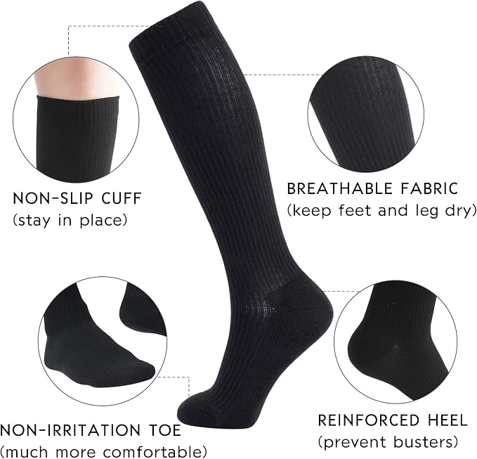 +MD Cotton Compression Socks for Women & Men 4/6 Pairs 15-20mmHg Knee High for Sports, Travel, Nursing Long Sitting Standing - Image 2