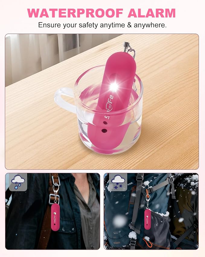 Personal Safety Alarm for Women - Waterproof Rechargeable Security Alarm - 140dB Extra Loud Siren with SOS Strobe Light - Self Defense Keychain for Women Girls Teens Seniors(Cherry) - Image 3