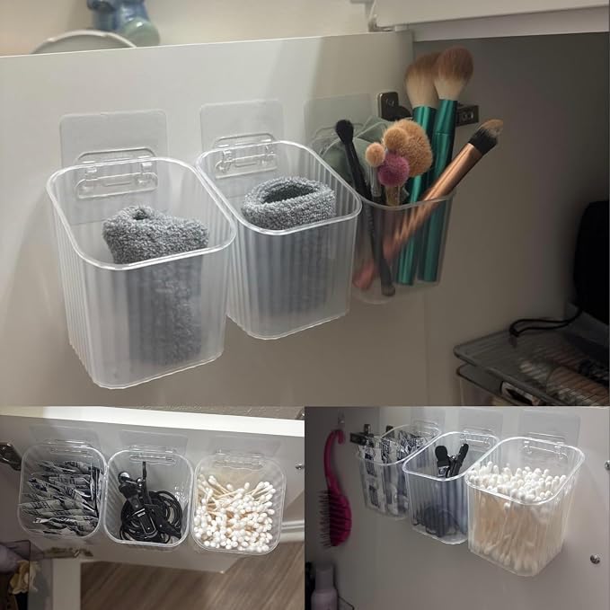 6Pack small Wall Mount Organizer, Adhesive Cabinet Door Storage Bins, Clear Makeup Container, Stackable Organizer Basket for Kitchen, Bathroom, rv, Pantry, Office，Refrigerator Small Items storage - Image 7