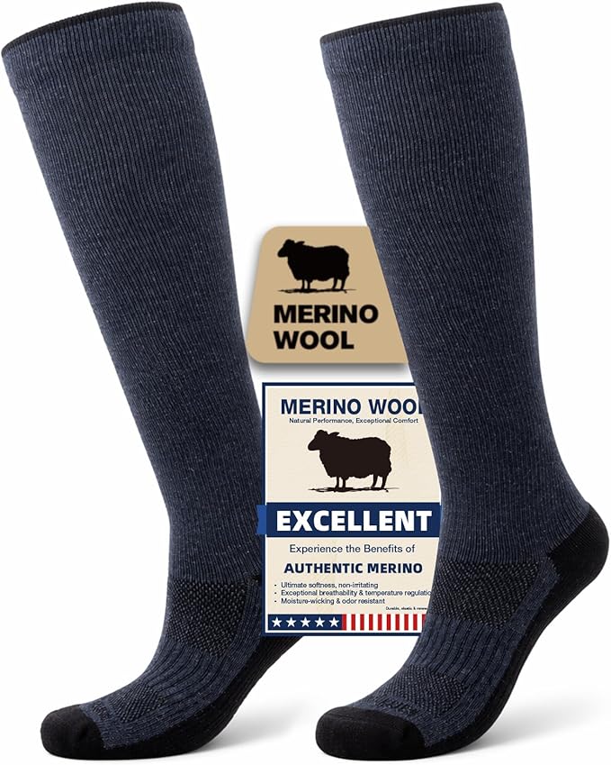 Merino Wool Compression Socks for Women & Men, 20-30 mmHg Knee High Dryarn Socks for Flying, Travel by Unknown
