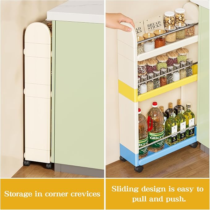 MiaLi 3 Tier Slim Storage Cart with Wheels, 1 PCS White Utility Slim Cart with Plastic, Adjustable Size for Laundry Kitchen Bathroom Narrow Places, Easy to Clean, Space Saving (White) - Image 4