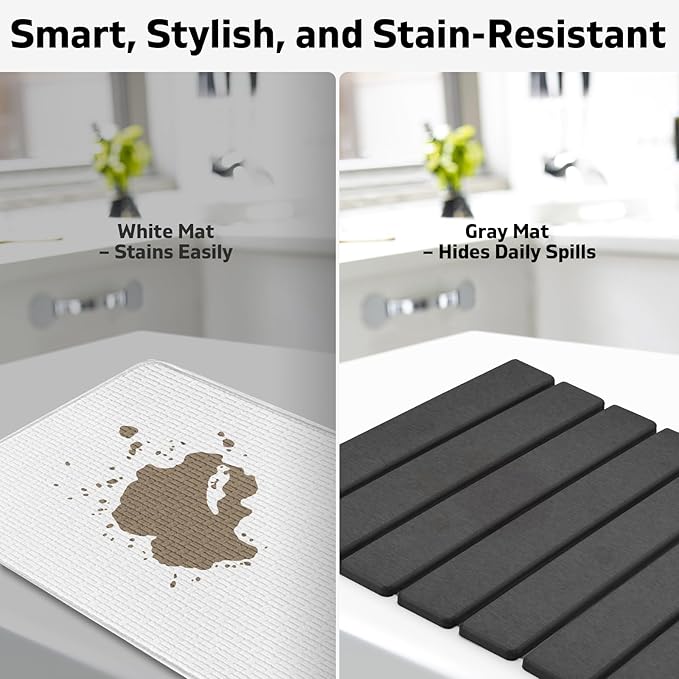 Large Stone Dish Drying Mats for Kitchen Counter, Fast Drying Collapsible Drying Mat, Eco-Friendly Absorbent Diatomaceous Earth Mats for Dishes Cups, Match Any Countertop (Dark Gray 24"×16" & 8"x4") - Image 5
