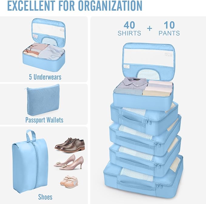 Veken 10 Set Packing Cubes for Travel Essentials, Suitcase Organizer Bags in 4 Sizes, Carry-On Luggage Accessories with Laundry Bag, Airplane Must Have with 99-Count Mesh Holes - Image 6