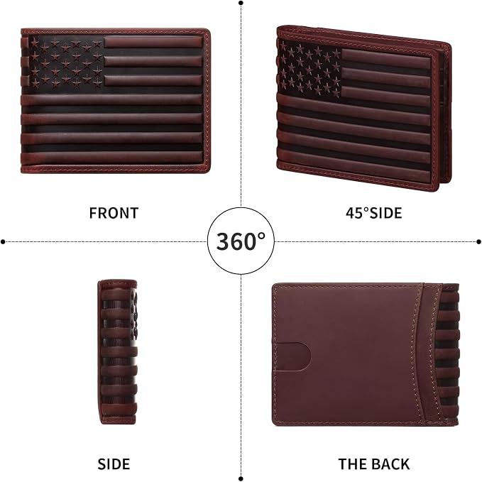 Wallet for Men-Genuine Leather RFID Blocking Bifold Stylish Wallet American Flag Wallet With 1 ID Window (Red, With ID Window) - Image 7