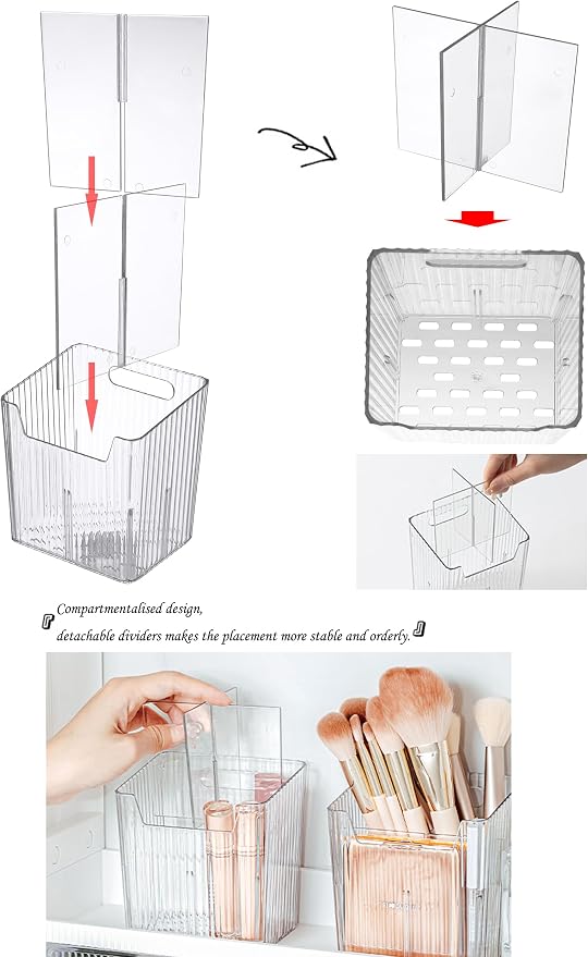 Lae Nuvole 2Pcs Storage Organizer Bins, Wall Shower Toothbrush Caddy, Clear | with Dividers & 4 Adhesive Pads, No Drill, Renter Friendly, BPA-Free PET, Fits Bathroom, Apartment, RVs, Cabinet/Pantry Door - Image 4