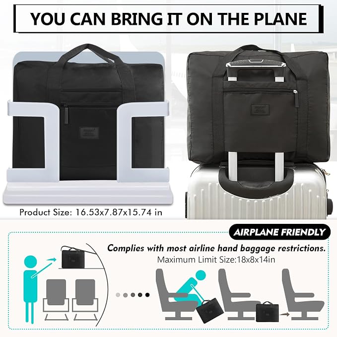 Travel Duffel Bag Lightweight Foldable Travel Bag for Women and Men Waterproof Tote Carry On LuggageWeekender Overnight Bag (Red+Black) - Image 3