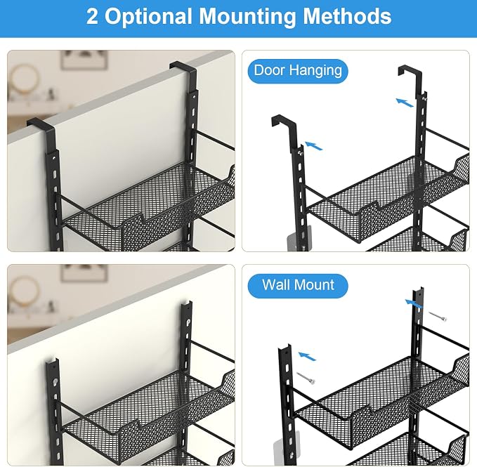 VyGrow 12.3" W Narrow Over the Door Pantry Organizer, 8-Tier Over the Door Organizer with Adjustable Basket, Pantry Door Organization for Pantry Kitchen Storage Room Spice Rack, Black - Image 4