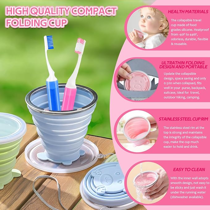 Toothbrush Travel Case, Travel Toothbrush Silicone Collapsible Toothbrush Cup, Travel Toothbrush Set Suitable for Business Camping Travel or Daily Use (Pink) - Image 3