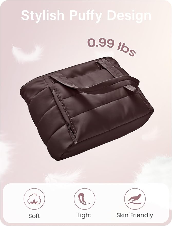 Uselike Tote Bag for Women with Zipper, Quilted Puffer Tote Bag with Compartments, Lightweight Puffy Work Bags for Women - Image 7