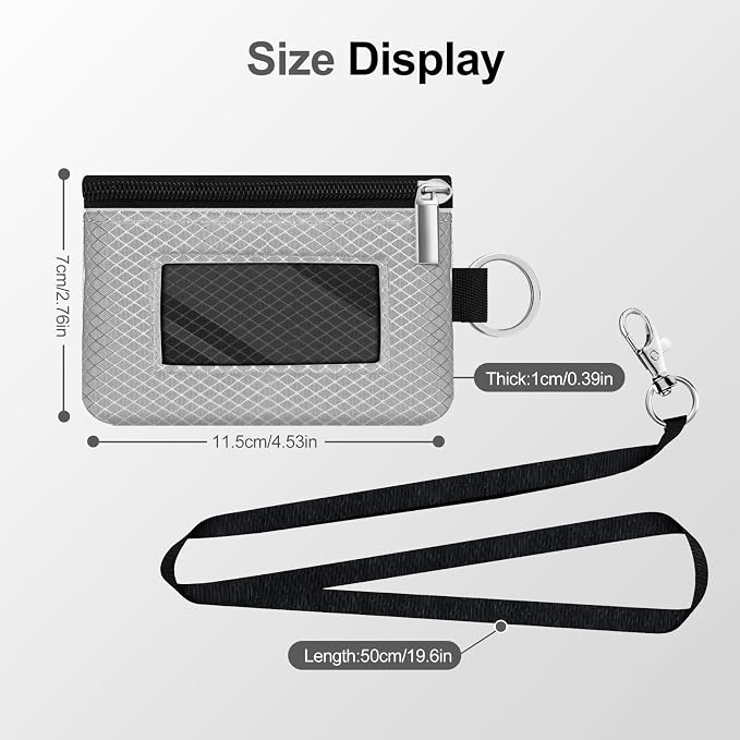 Minimalist RFID Blocking Small Wallet with ID Window,WaterResistant Zip Id Case Wallet with Lanyard Keychain for Cards,Cash,Travel,Women,Men (Light gray/Black) - Image 5