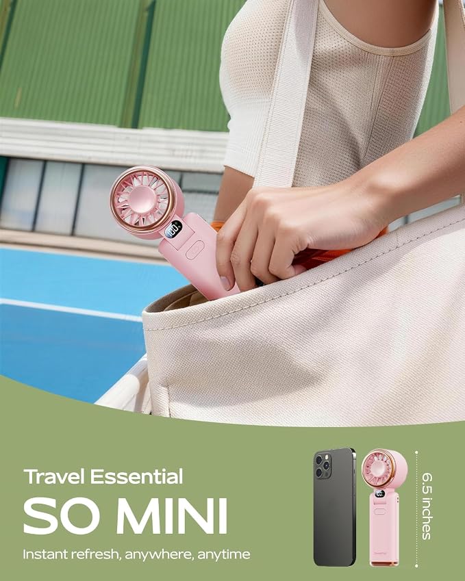 SWEETFULL Portable Handheld Turbo Fan - Portable Fans Rechargeable, 5000mAh, 180° Adjustable, 5 Speed Wind, Digital Display Electric Personal Hand Fan Quiet, Travel Essentials, Beach Vacation (Pink) - Image 7