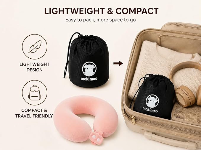 Travel Neck Pillow, Top Memory Foam Pillow for Head Support, Ideal for Airplanes, Cars, and Home Recliners, Adjustable and Soft (Pink) - Image 8