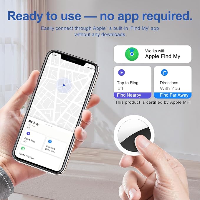 Air Tracker Tag 2 Pack [Apple MFi Certified] with Find My(iOS Only) | Key Finder with No App Needed, IP65 Waterproof, 365-Day Standby, Wallets Keys Bags Luggage Locator Tracker Tag - Image 7