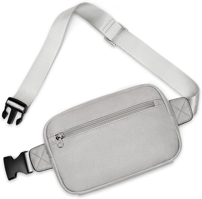 Vegan Leather Men's Women's Outdoor Sports Waist Bag Fanny Packs with Adjustable Strap for Travel, Hiking, Climbing, Jogging, Hiking - Light Grey by Goinsound