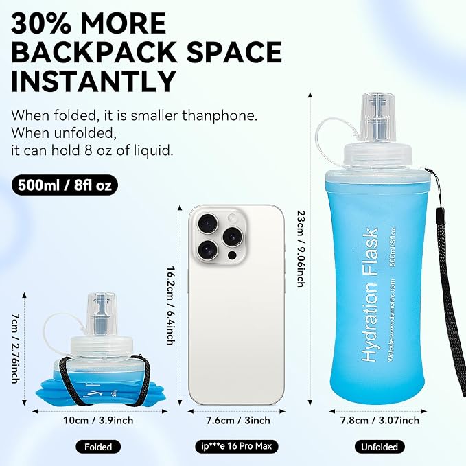FR Collapsible Soft Hydration Flask 500ml TPU Portable Sports Water Bottle, Outdoor Running Cycling Fitness Hydration Bag with Leak-Proof Bite Valve and Lanyard(Blue) - Image 2