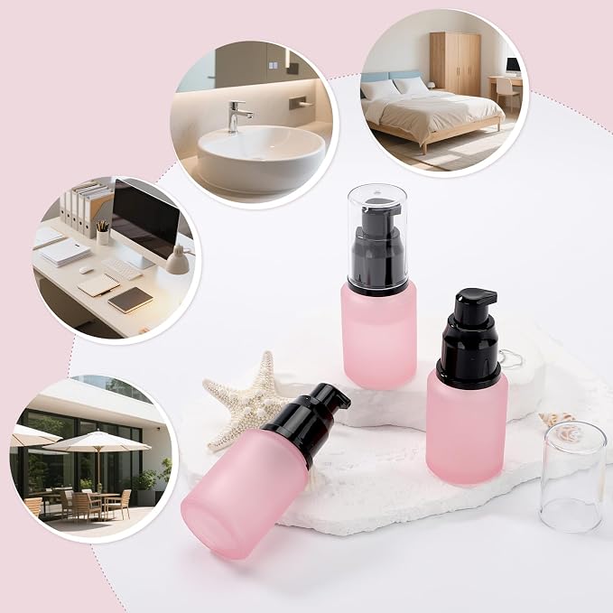 Segbeauty 1oz Frosted Glass Travel Bottles for Toiletries, Pack of 3 Refillable Travel Lotion Bottle, Pink Makeup Pump Dispenser Cream Lotion Containers, 30ml Leak Proof Cosmetic Bottles for Women - Image 6