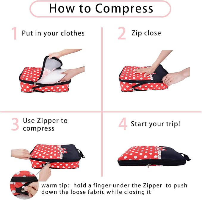 6 Pcs Compression Packing Cubes for Travel, Waterproof Luggage Organizer Washable Storage Bags Set - Packaging Cubes for Backpack Travel and Carry-Ons - Image 3