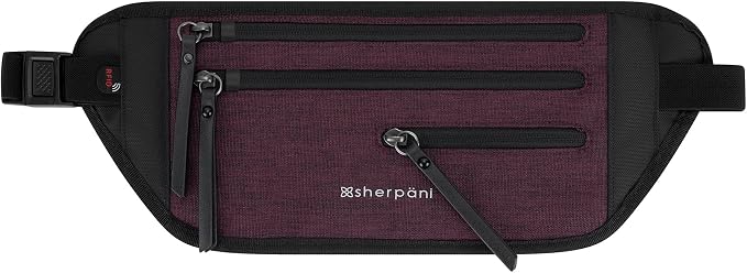 Sherpani Jett, Travel Money Belt, Secure Waist Bag, Slim Passport Holders, Blocking Hidden Wallet Belt Bag, Fanny Pack for Women, Travel Gift, RFID Protection (Merlot Lite) by SHERPANI
