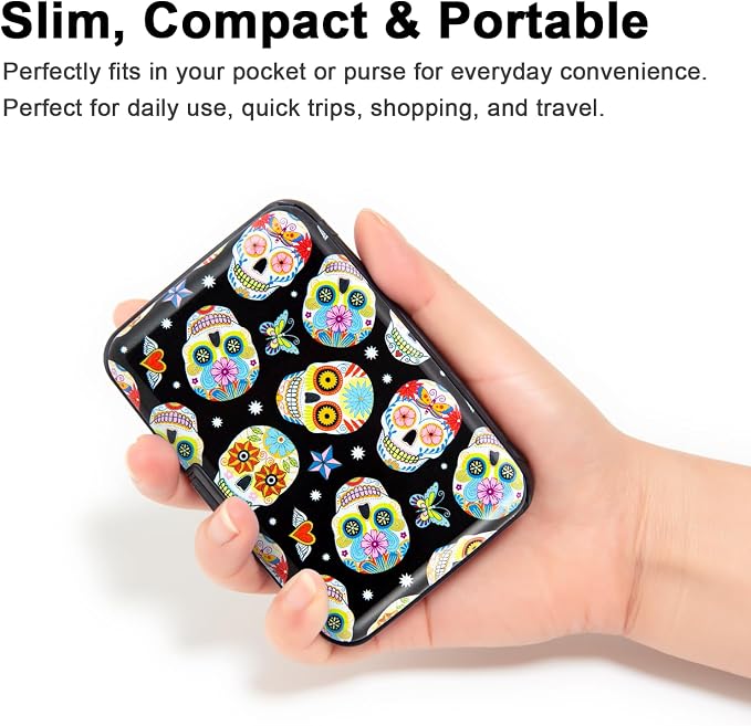Credit Card Holder, Metal Card Wallet RFID Blocking Mini Slim Aluminum Business Hard Card Case for Women Men (Butterfly Sugar Skulls) - Image 2