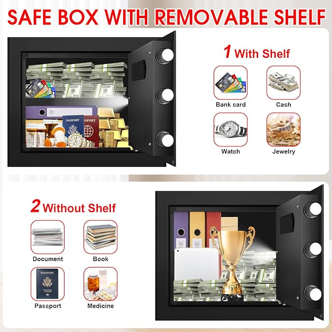1.8 Cub Small Fire Safe for Home Use, Digital Security Safes Fireproof Waterproof with Combination Lcok and Removable Shelf, Anti-theft Fireproof Safe Box for Document Money Valuables - Image 5