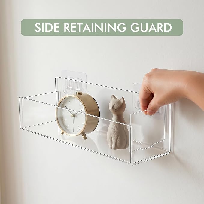 Acrylic Adhesive Cabinet Door Organizers 2Pack 13"x4" Clear Shelf Wall Bins | No-Drill Wall Organizers, Clear Visible Storage, Caddy Bins for Shower Bathroom Kitchen Under Sink RV Camper Organization - Image 4