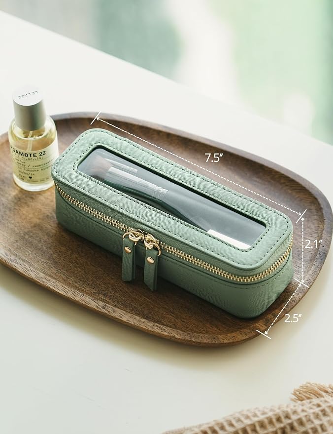 Clear Makeup Bag Travel Cosmetic Case Transparent Toiletry Bag with Zipper, Portable Make Up Organizer Traveling Compact Car Bag for Essentials, Sage Green, Slim - Image 4