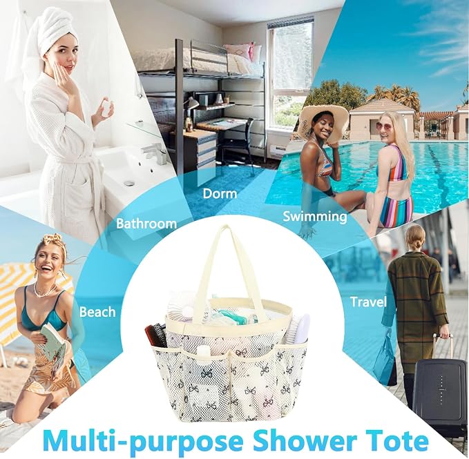 Fammart Mesh Shower Caddy Portable for College Dorm Room Essentials, Odorless Polyester Large Shower Tote Bag with Dual Handles, 8-Pocket Quick-Dry Toiletry Organizer for Travel, Beach, Camping, Gym - Image 8