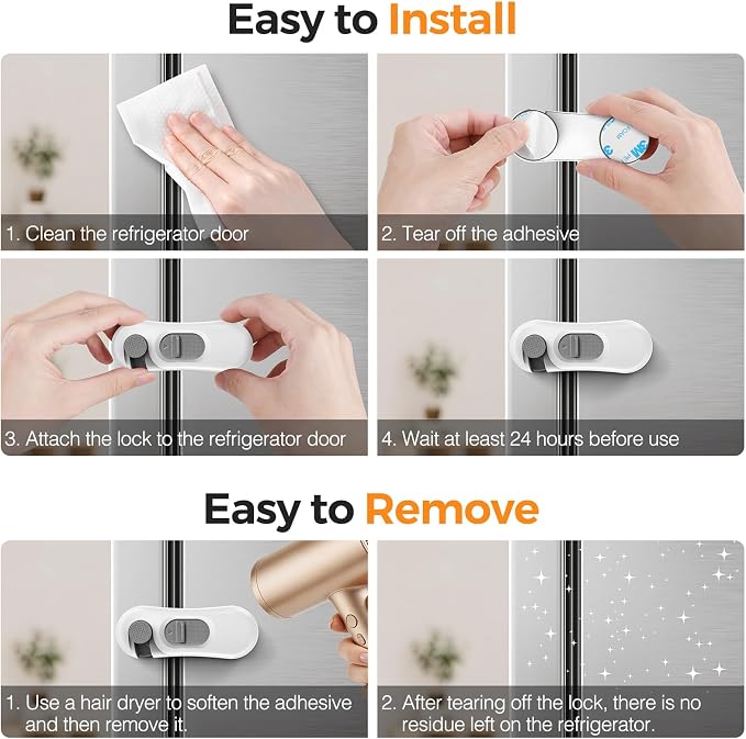 RV Refrigerator Door Latch for Travel&Camper, 5 Pack No Tools Need or Drill Fridge Door Lock, One-Handed Operation Freezer Lock to Keep Door Closed (Not Compatible with Built-In RV Fridges) - Image 4