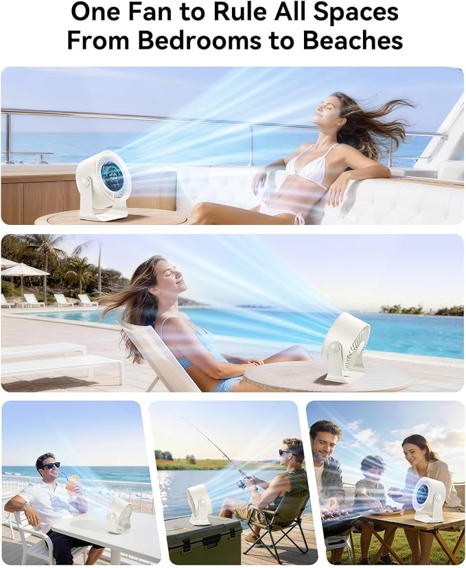 DIGIX Portable Desk Fan, 100 Speeds, 360° Rotation, USB Rechargeable | Quiet LED Display Table Fan with Wall Mount Design. Small Personal Cooling Fans for Home, Bedroom, Office & Travel, White - Image 9