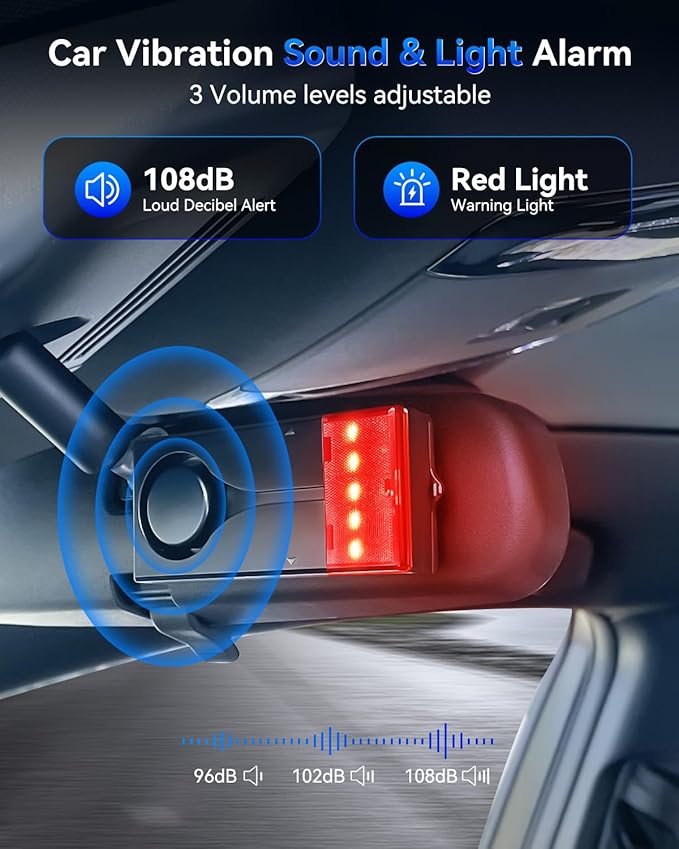 108dB Car Alarm System, Car Anti-Theft Vibration Sensor Alarm & Red Light, Wireless Remote Anti Theft Vehicle Device with Magnetic Install Design for RV, SUV, Truck - Image 2