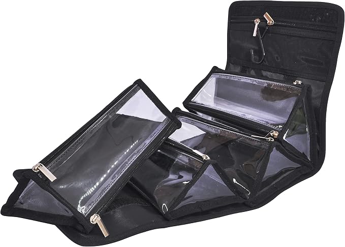 Large Capacity Hanging Eco Polyester Travel Toiletry Bag Makeup Cosmetic Bag 4-in-1 Roll-Up Make Up Storage Organizer With 4 detachable Removable Zipper Clear TPU Pouches & Hook - Image 6