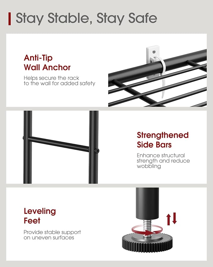 Sakugi Storage Shelves - 5 Tier Shelf Organizer, Heavy Duty Garage Shelving Unit with Leveling Feet, Stable Metal Shelves Organizer for Pantry, Kitchen and Closet, 33.0" W x 12.6" D x 72.0" H, Black - Image 6