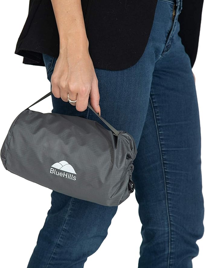BlueHills Premium Soft Compact Travel Blanket Value Pack Set of 3 - Airplane Flight Blanket Throw in Soft with Luggage Belt Compact Pack Large Blanket for Travel Gray, Black and Royal Blue Color - Image 5